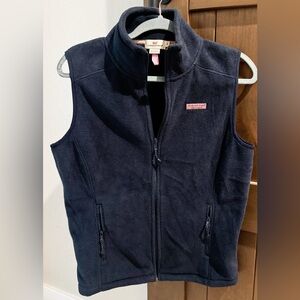 Vineyard Vines Navy Fleece Zip Vest with Pink Logo patch Womens size small